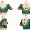 Emerald Green Silk Aari Work Blouse with Designer Cutwork Back