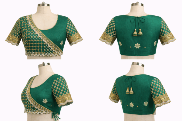 Hand embroidered silk Aari work saree blouse emerald green