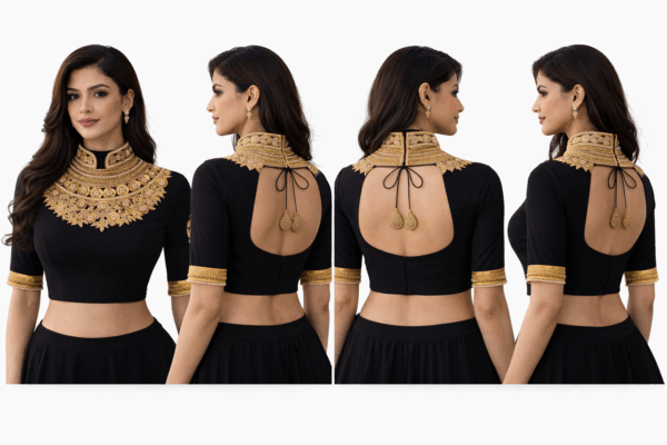 Black High-Neck Aari Embroidered Designer Blouse