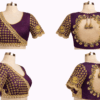 Deep purple silk Aari work blouse bridal Designer bridal silk blouse with cutwork back Hand embroidered Aari work saree blouse deep purple