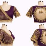 Deep purple silk Aari work blouse bridal Designer bridal silk blouse with cutwork back Hand embroidered Aari work saree blouse deep purple