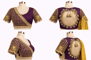 Deep purple silk Aari work blouse bridal Designer bridal silk blouse with cutwork back Hand embroidered Aari work saree blouse deep purple