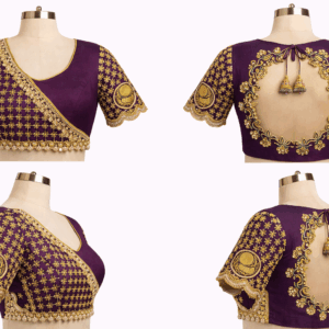 Deep purple silk Aari work blouse bridal Designer bridal silk blouse with cutwork back Hand embroidered Aari work saree blouse deep purple