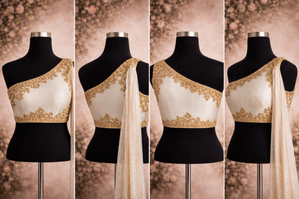 Ivory One-Shoulder Maggam Work Blouse