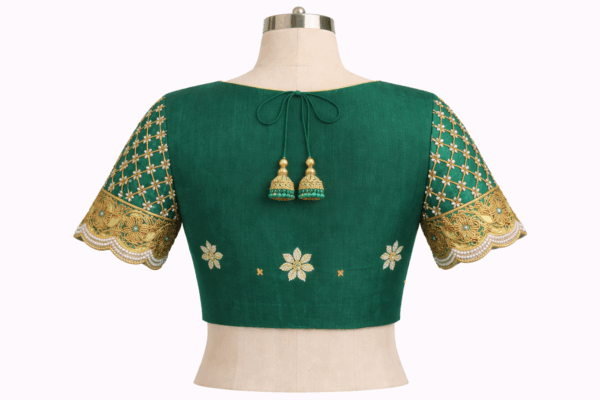 Hand embroidered silk Aari work saree blouse emerald green