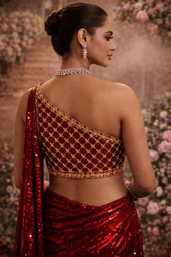 Designer One-Shoulder Aari Work Blouse