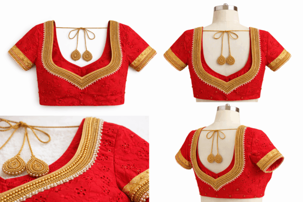 Red Hakoba blouse Aari work blouse