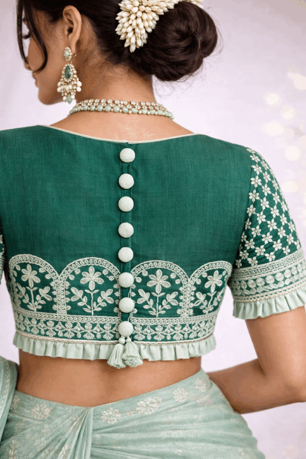 Hand embroidered Aari work saree blouse emerald green