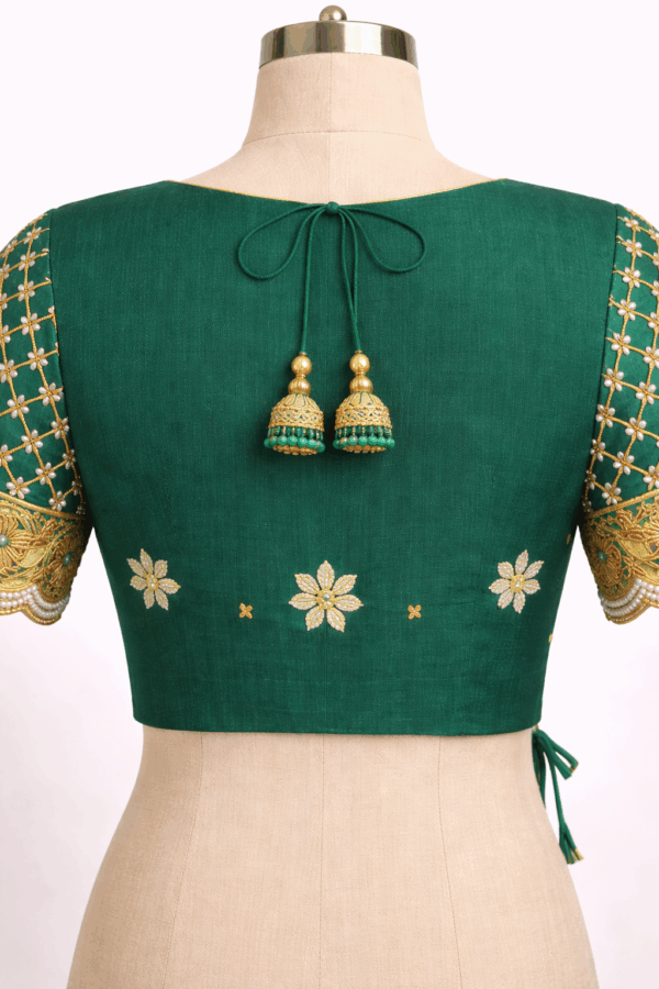 Hand embroidered silk Aari work saree blouse emerald green