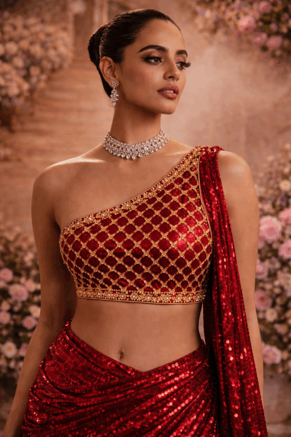 Designer One-Shoulder Aari Work Blouse