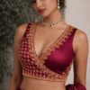 Sleeveless Maroon Silk Aari Work Blouse