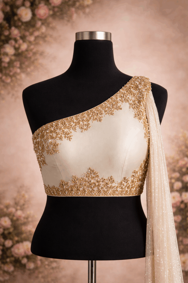 Ivory One-Shoulder Maggam Work Blouse