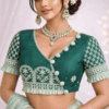 Hand embroidered Aari work saree blouse emerald green