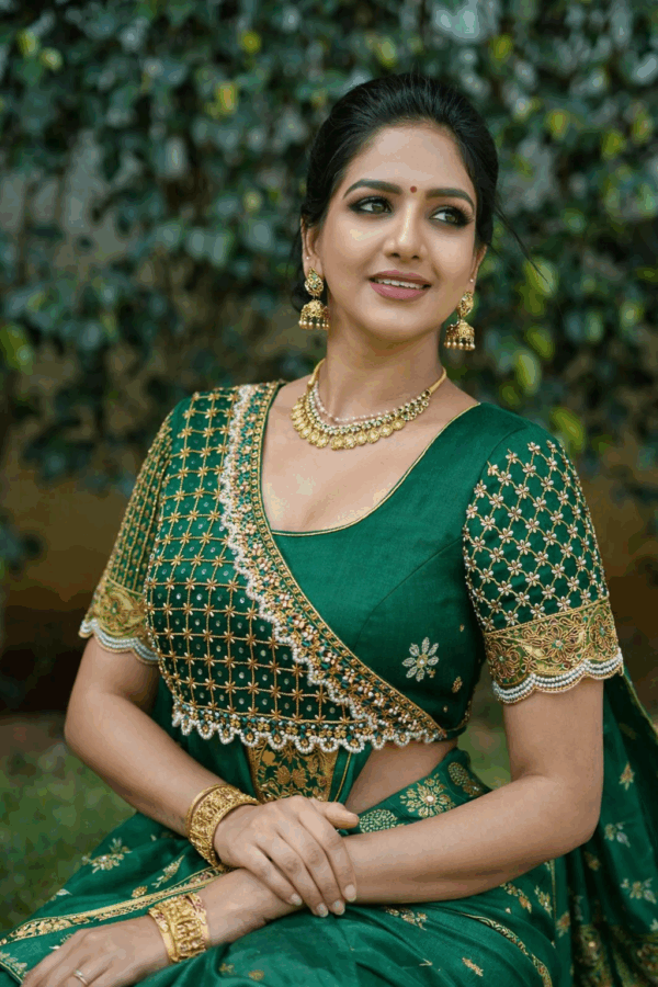 Hand embroidered silk Aari work saree blouse emerald green
