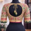 Bridal Aari work blouse design with heavy Zardosi embroidery front and back view