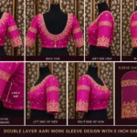 360 view for bridal Aari blouse with double layer embroidery and 5 inch gap maggam work design