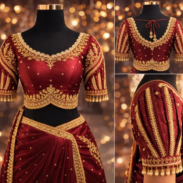 360 view bridal Aari blouse maroon silk