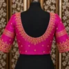 Back design for bridal Aari blouse with double layer embroidery and 5 inch gap maggam work design