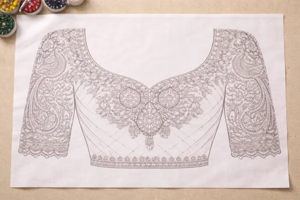 Aari blouse front design tracing for embroidery learning