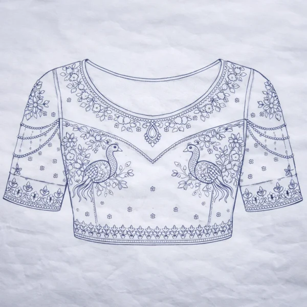 Aari blouse front tracing design peacock embroidery layout