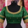 Green bridal Aari blouse front design with chamki work