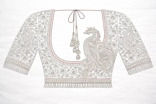 Back neck blouse tracing with peacock design