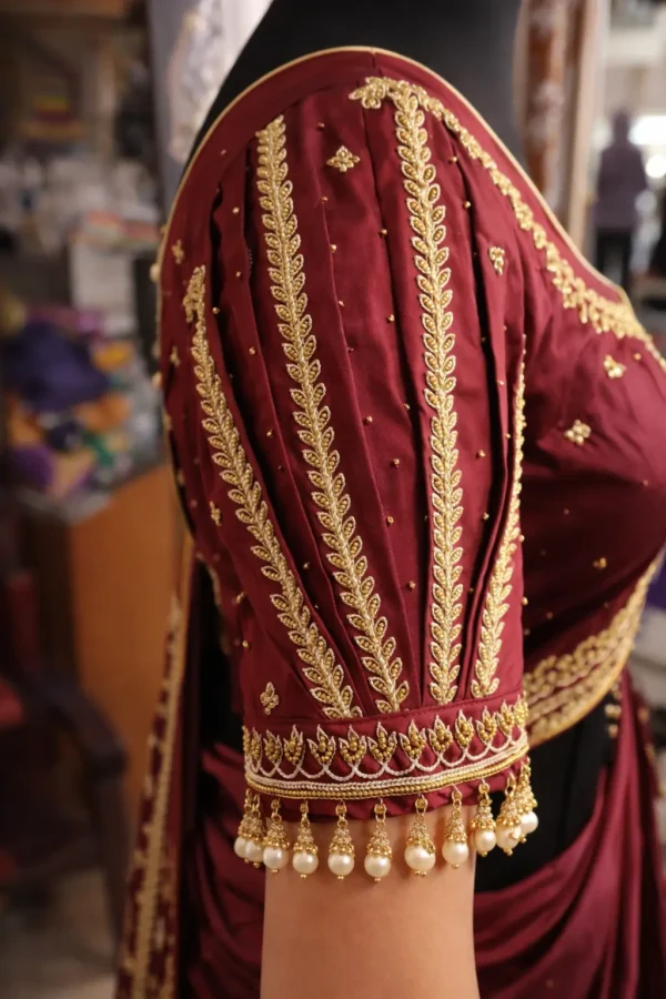 Sleeve Aari work blouse leaf pattern design