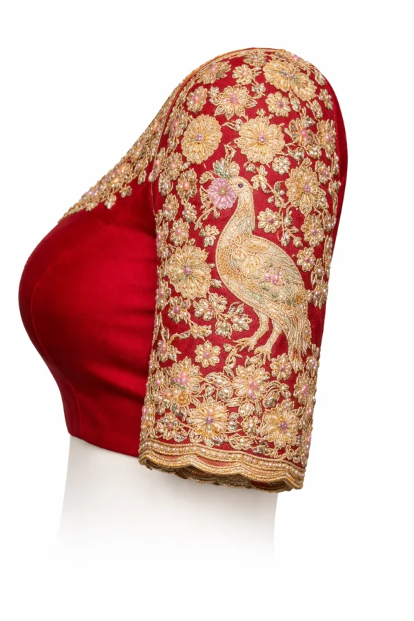 Aari embroidery sleeve design with peacock motif