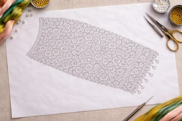 Bridal Sleeve Aari Work Design Tracing