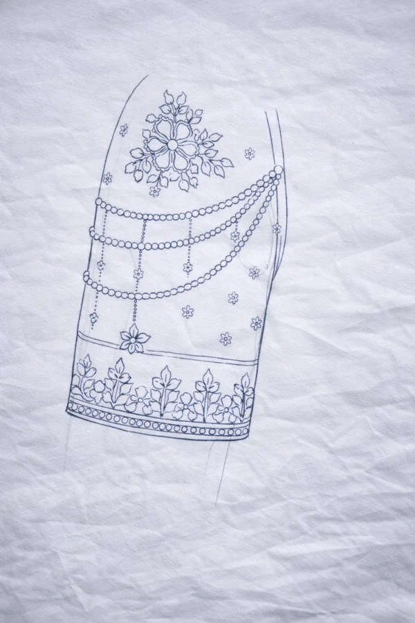 Aari blouse sleeve tracing design with bead chain pattern
