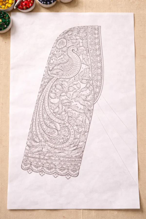 Aari embroidery sleeve tracing design with peacock motif