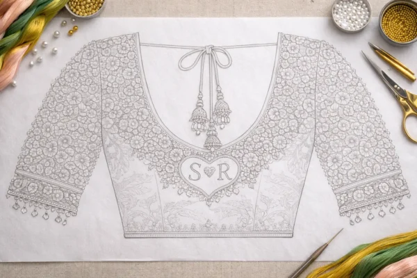 Aari Blouse Back Tracing Design with Initials