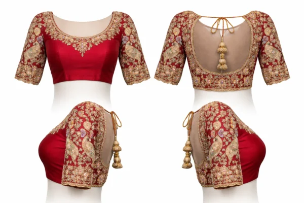 Bridal blouse 360 view net design with Aari work and tassels