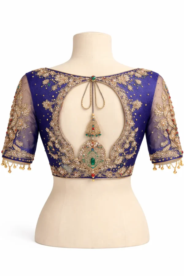 Back side bridal blouse with maggam work and tassels