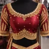 Bridal Aari blouse front design maroon zardosi work