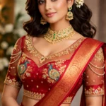 Bridal blouse back design with dori and maggam work peacock embroidery with saree