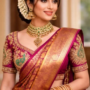 With a saree blouse, Aari embroidery tracing design