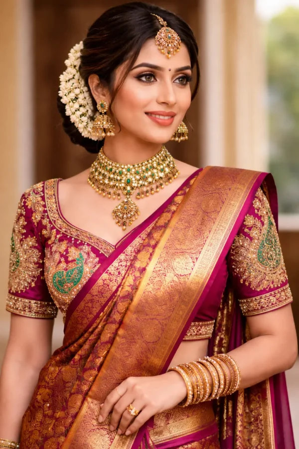 With a saree blouse, Aari embroidery tracing design