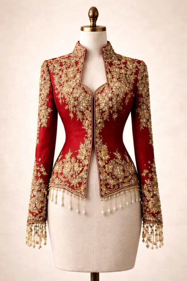 Bridal Aari Work Coat Style Blouse Front View