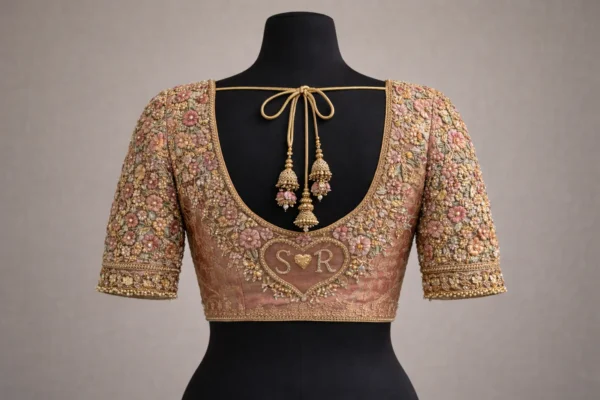 Bridal Blouse Back Knot Design with Custom Initials