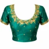 Emerald green bridal Aari blouse front design with Zardosi and Maggam work embroidery