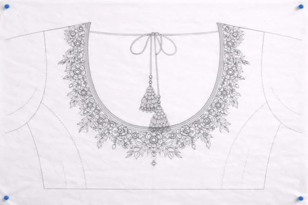 Bridal blouse back neck tracing design with tassel pattern