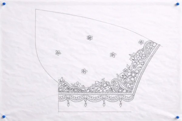 Aari blouse sleeve tracing design with floral Maggam work pattern