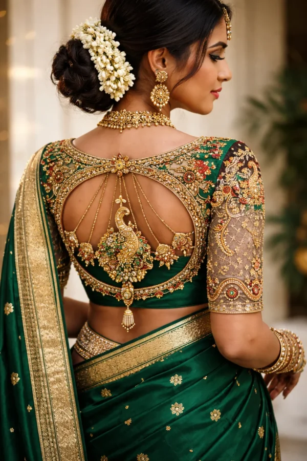 Bridal Aari Blouse with Peacock Maggam Work Design
