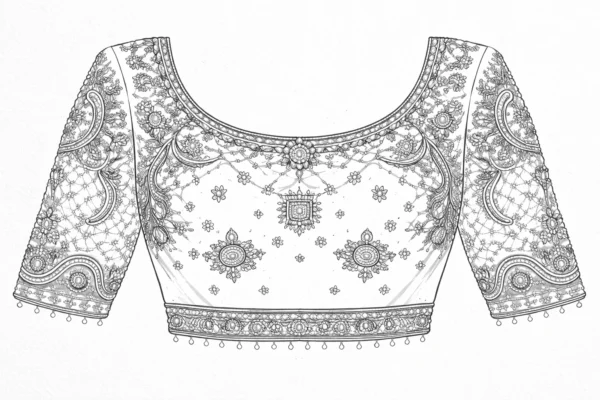 Aari Design Near Me Bridal Blouse India front view paper tracing
