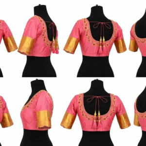 360 view pink bridal Aari blouse design angle 1