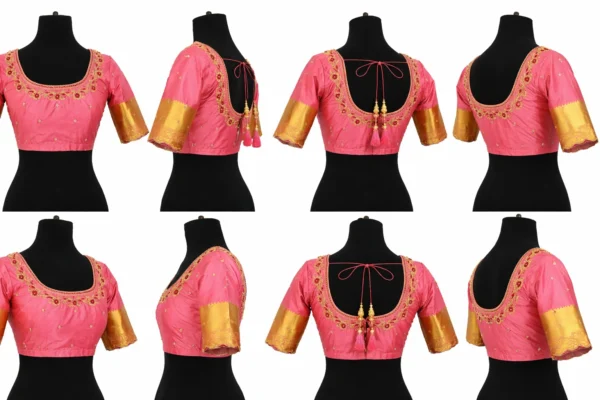 360 view pink bridal Aari blouse design angle 1