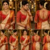 Luxury red bridal Aari embroidery blouse with heavy maggam work