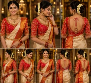 Luxury red bridal Aari embroidery blouse with heavy maggam work