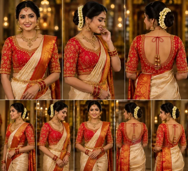 Luxury red bridal Aari embroidery blouse with heavy maggam work